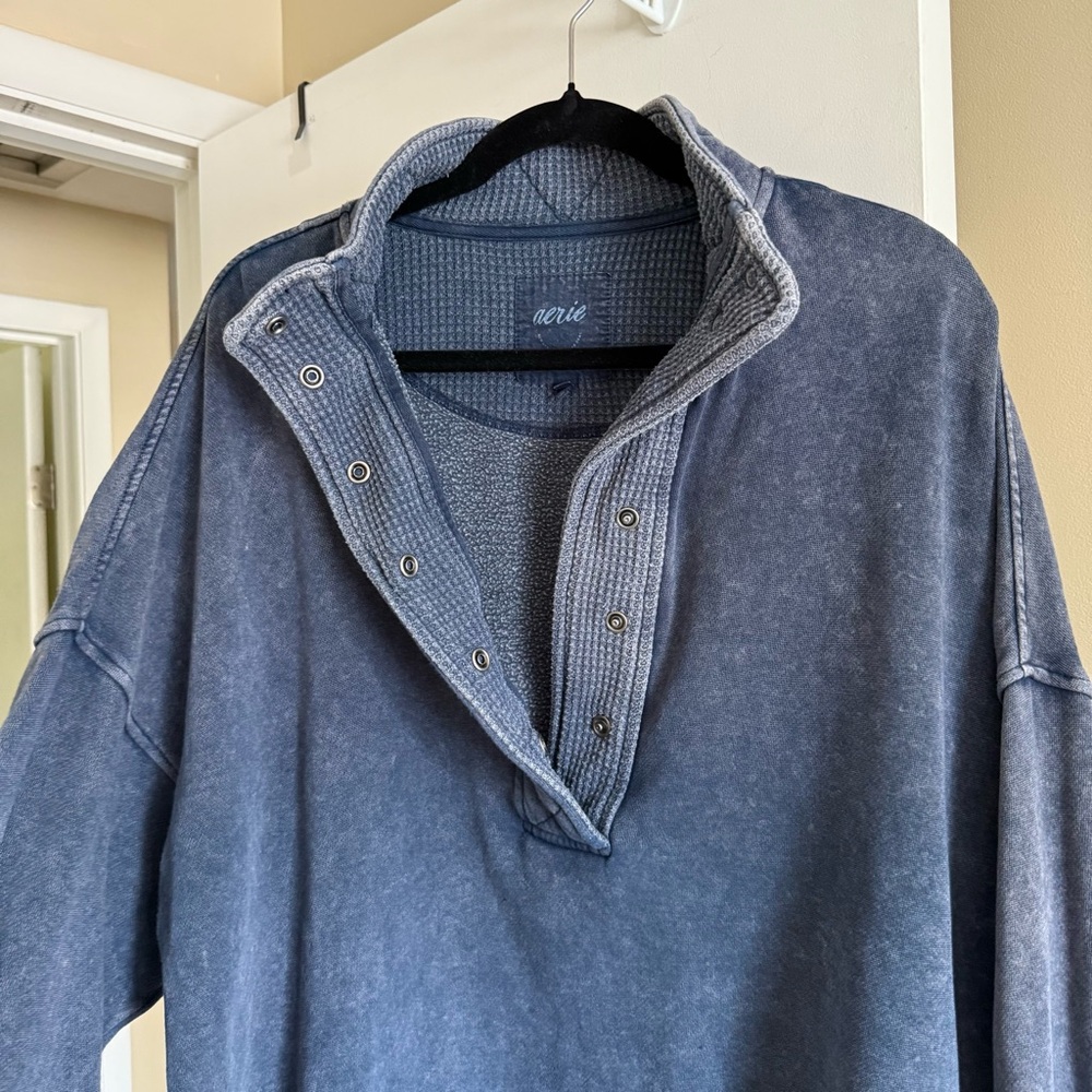 aerie Washed Navy Half-Zip Sweatshirt - Picture 9 of 9